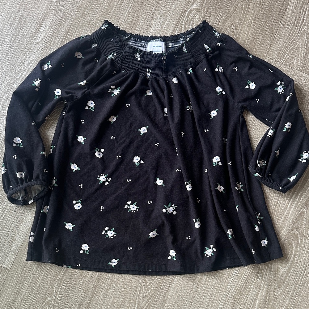 Old Navy Black Floral Girls Top size m